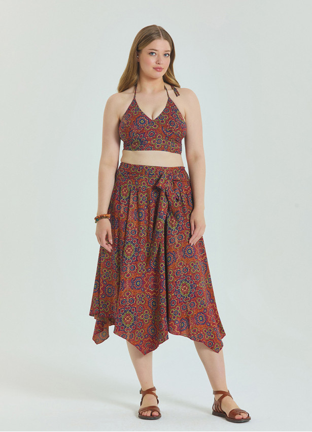 Gipe Detailed Waist Tied Retro Plus Size Skirt 4591
